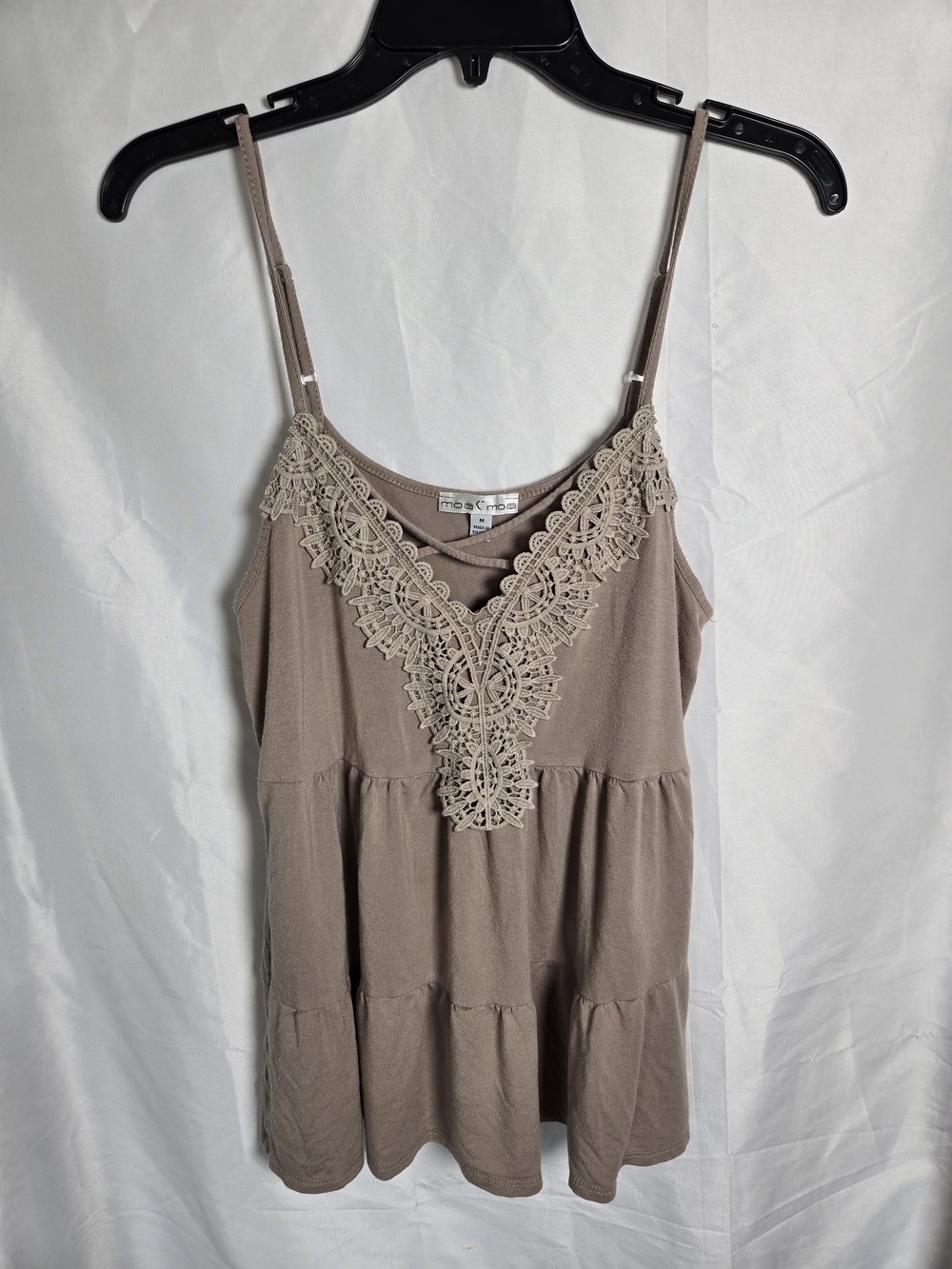 Moa Moa Taupe Crochet V-Neck Spaghetti Strap Camisole